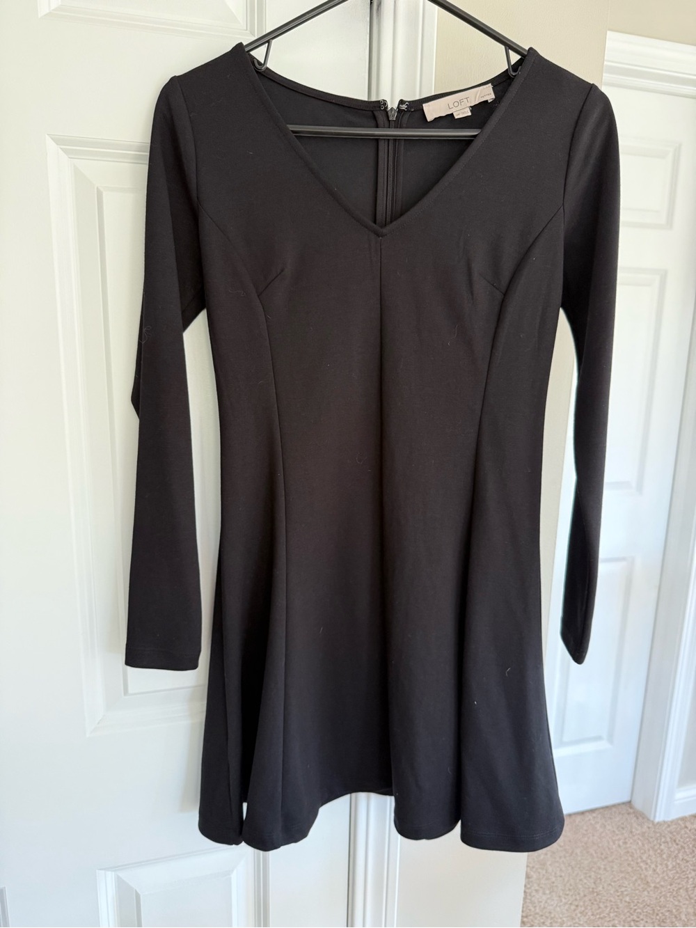 LOFT Black Long Sleeve V-Neck A-Line Dress